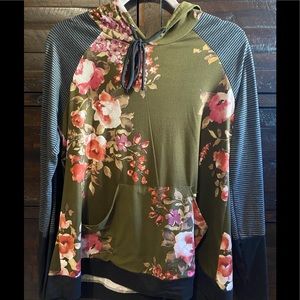 Olive floral lightweight hoodie